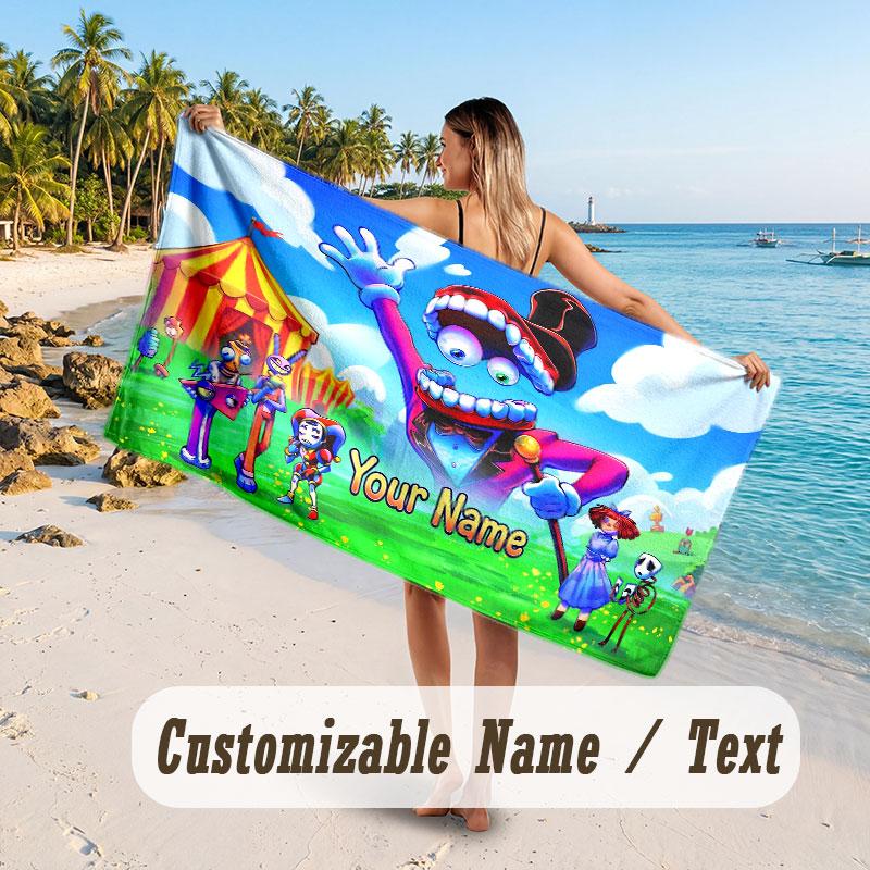 Personalized Beach Towel,The Amazing Digital Circus Custom Printed Name Text, Super Absorbent Towel For Beach Vacation