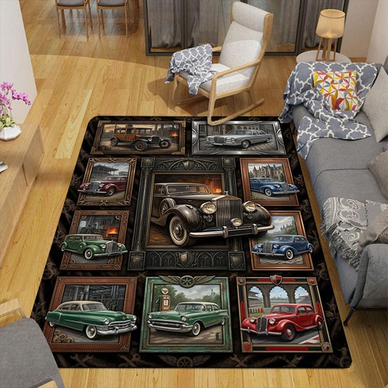 Classic Car Art Rug Pattern Rug Floor Mat for Living Room or Bedroom Soft and Comfortable Carpet a Gift for Birthday and Holiday.