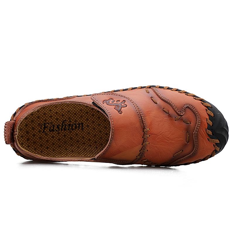 Herren Casual Lederschuhe Low Top Outdoor Slipper Weiche Sneaker Rutschfeste Flats Mokassin Handgefertigt Große Größe 39-46