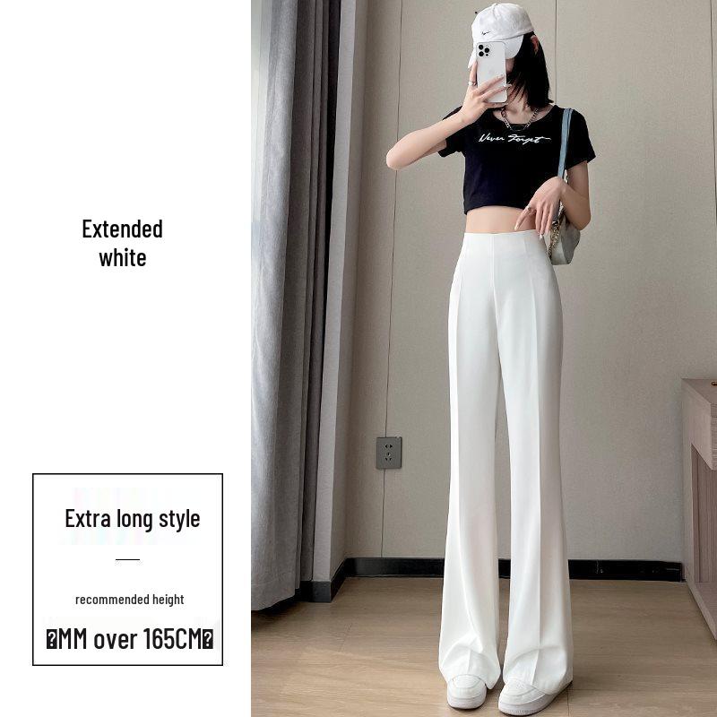 

Женские брюки с высокой посадкой, молнией сбоку, из ледяного шелка и шифона - Летний дизайн с микро-клешем и прямыми штанинами