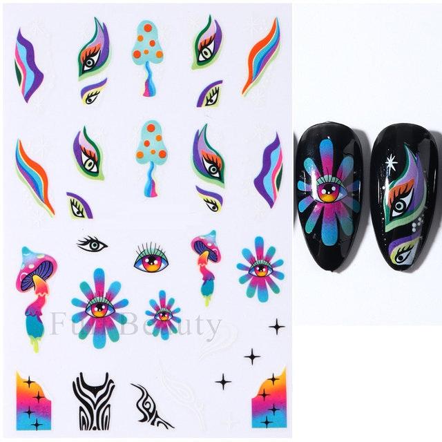 Water Nail Decal Sticker Flower Leaf Tree Green Simple Autumn Slider for Manicure Nail Art Watermark Tips