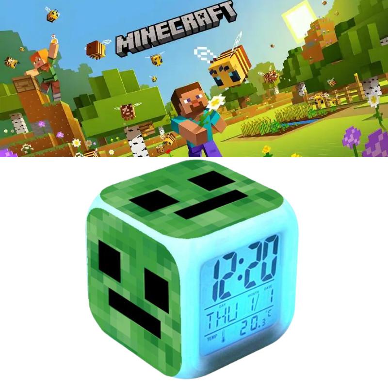 Colourful Minecraft Changing Alarm Clock With Lcd Screen Calendar For Home Use