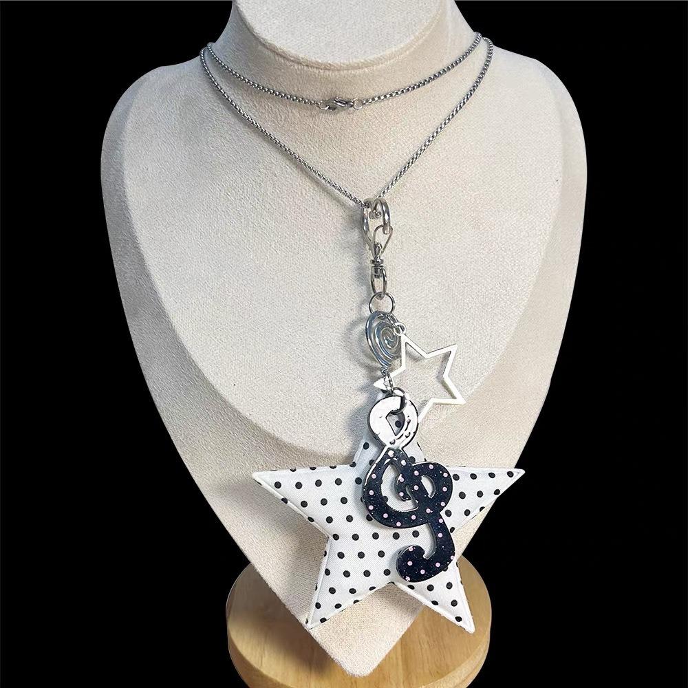 

Korean Vintage Polka Dot Star Neckalce Harajuku Aesthetic Swirl Pendant Necklace Y2K Cartoon Sweater Chain Women Fashion срібний