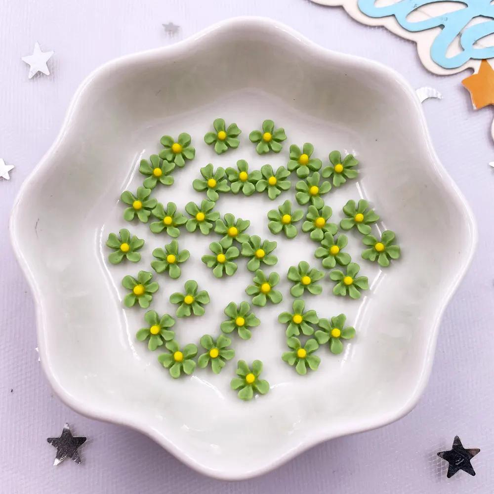100Pcs 7mm Resin 3D Colorful Mini Osmanthus Flower Gems Flat back Stone Scrapbook Jewelry Wedding Applique Nail Art Decor Crafts