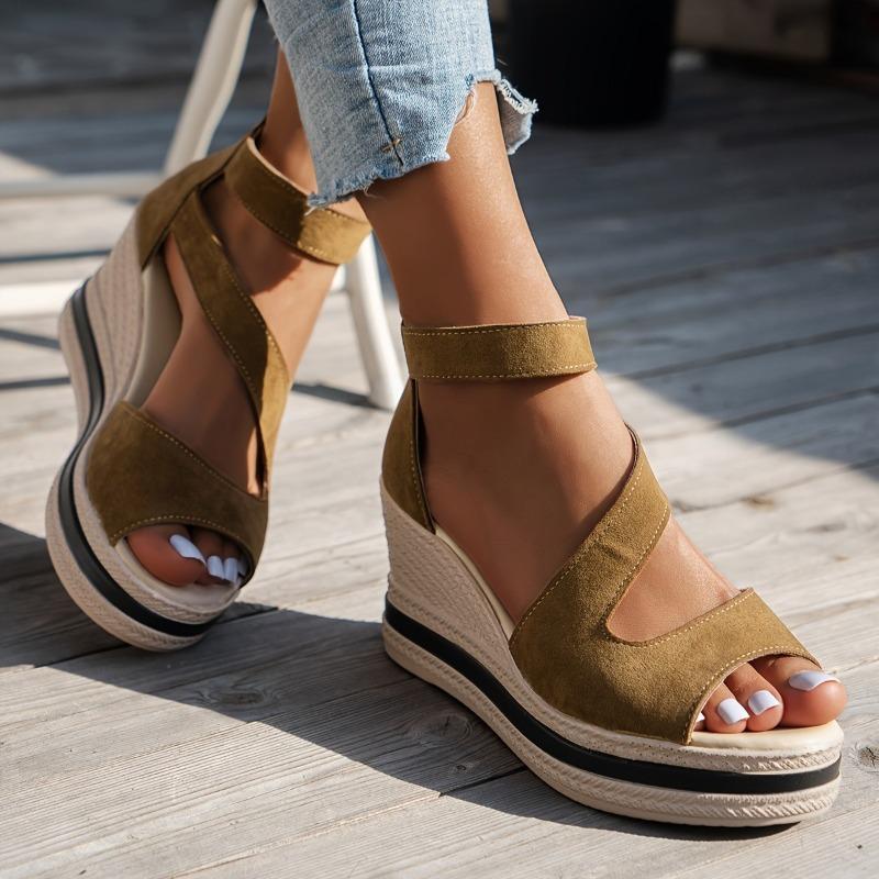 European and American Cross-border Large Size Waterproof Platform Muffin Sandals Women's Wedge Heel High Heel Back Zipper Fish Mouth Sandals