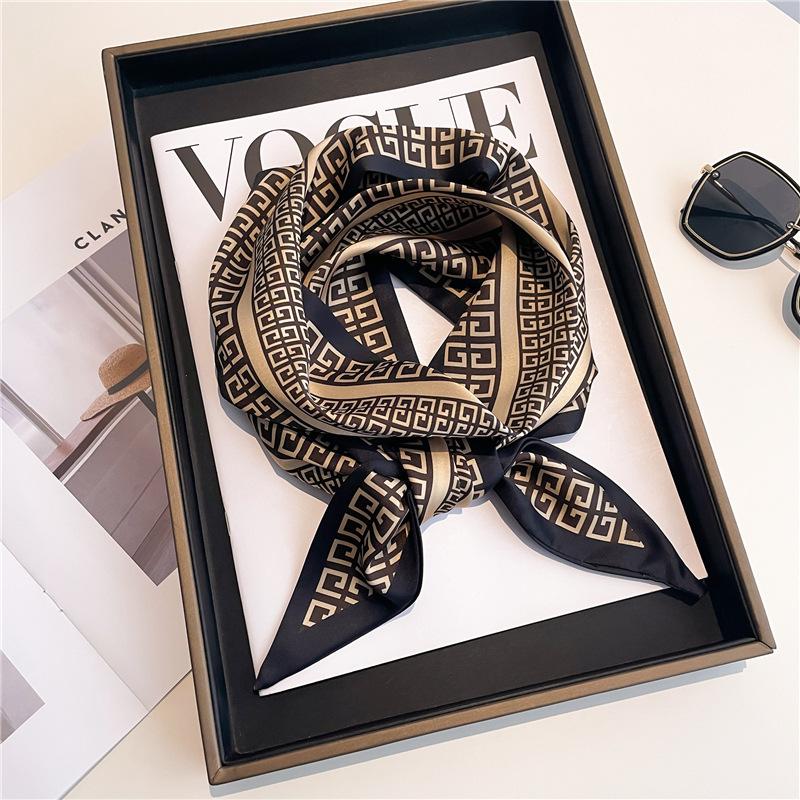 Long small silk scarf women's spring, autumn and summer black neck protection scarf with shirt streamer ribbon belt thin scarf