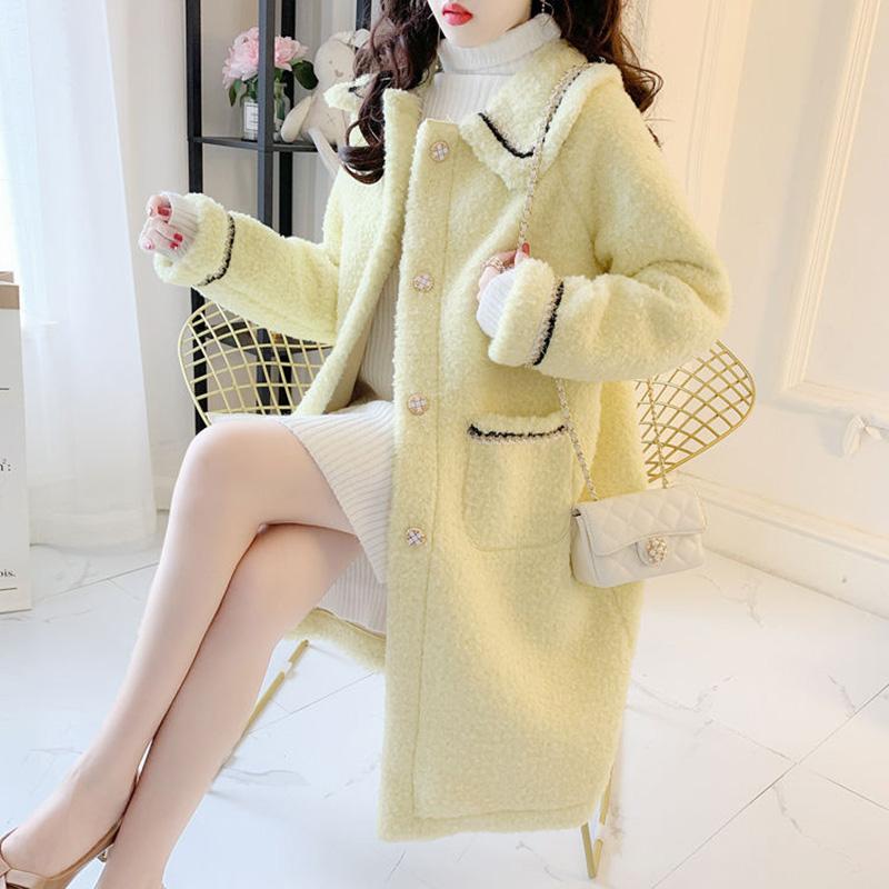 Giacca di Peluche Femminile Autunno e Inverno Confortevole Morbida Tinta Unita Giacca Media Lunghezza Ispessita Casual Versatile