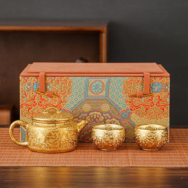 Colorful gilt kung fu teapot household high-end dragon egg pot retro kung fu tea set tea golden pot gift