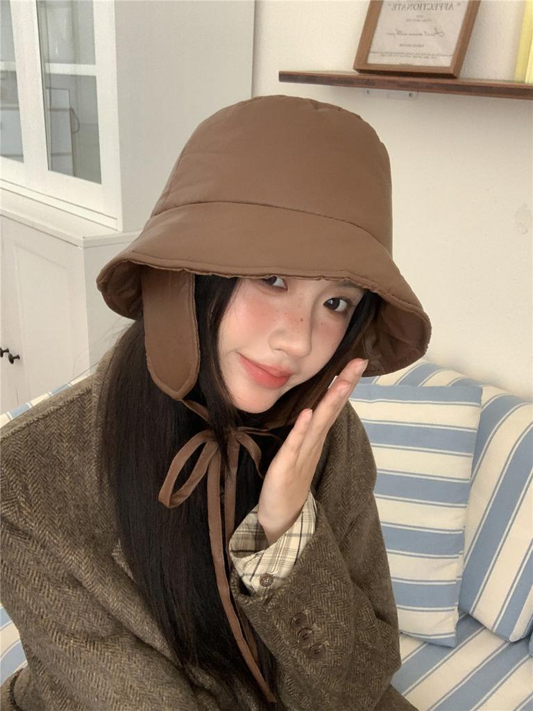 Autumn and Winter Bucket Hat Extended Ear Hat Winter Casual Versatile Lace-up Cycling Warm Thickened Basin Hat