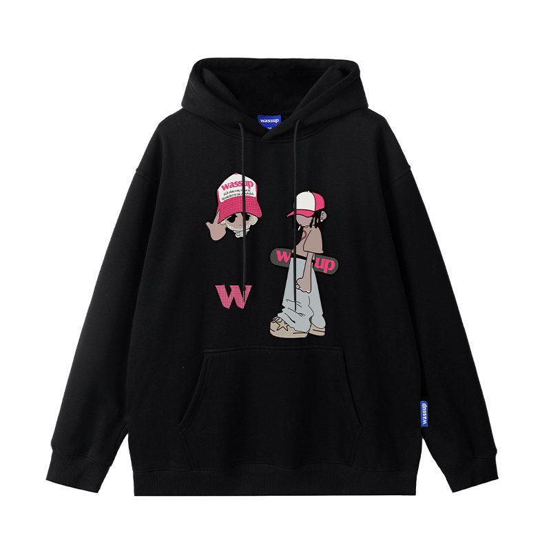 

Wassup Heods Trendy Autumn and Winter Fleece-Lined Hooded Sweatshirt for Men and Women, Loose Casual American-Style Heavyweight Top Jacket Black (Heavyweight Basic) L