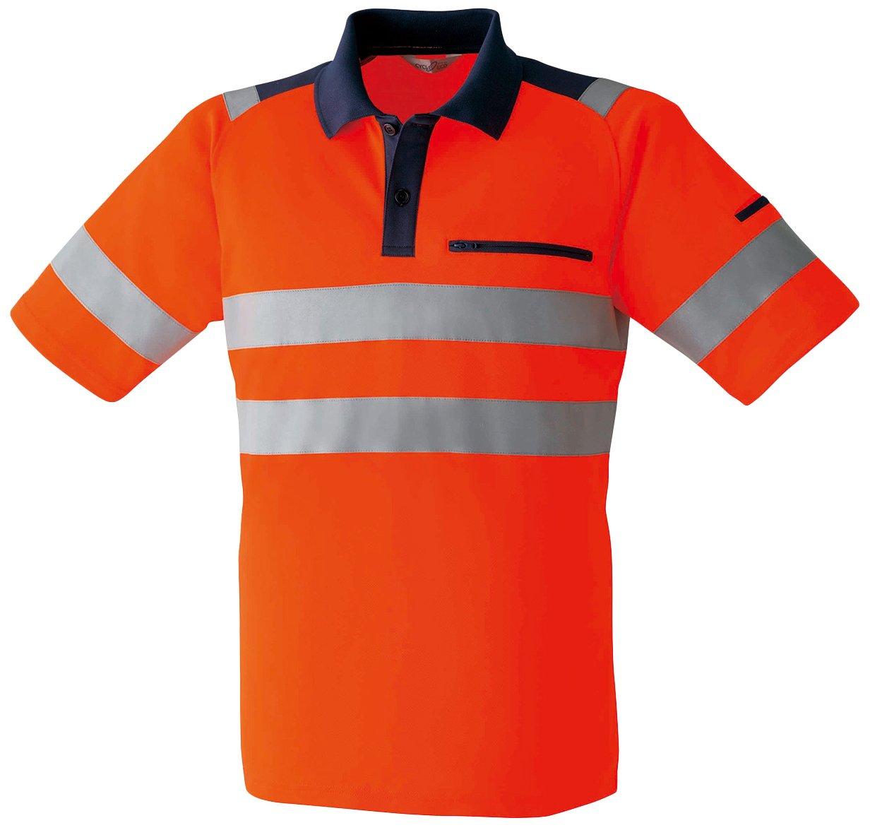 ASAHICHO Polo E784 60 Fluorescent Size M High-Visibility Short-Sleeve Shirt, Spring/Summer, Orange,