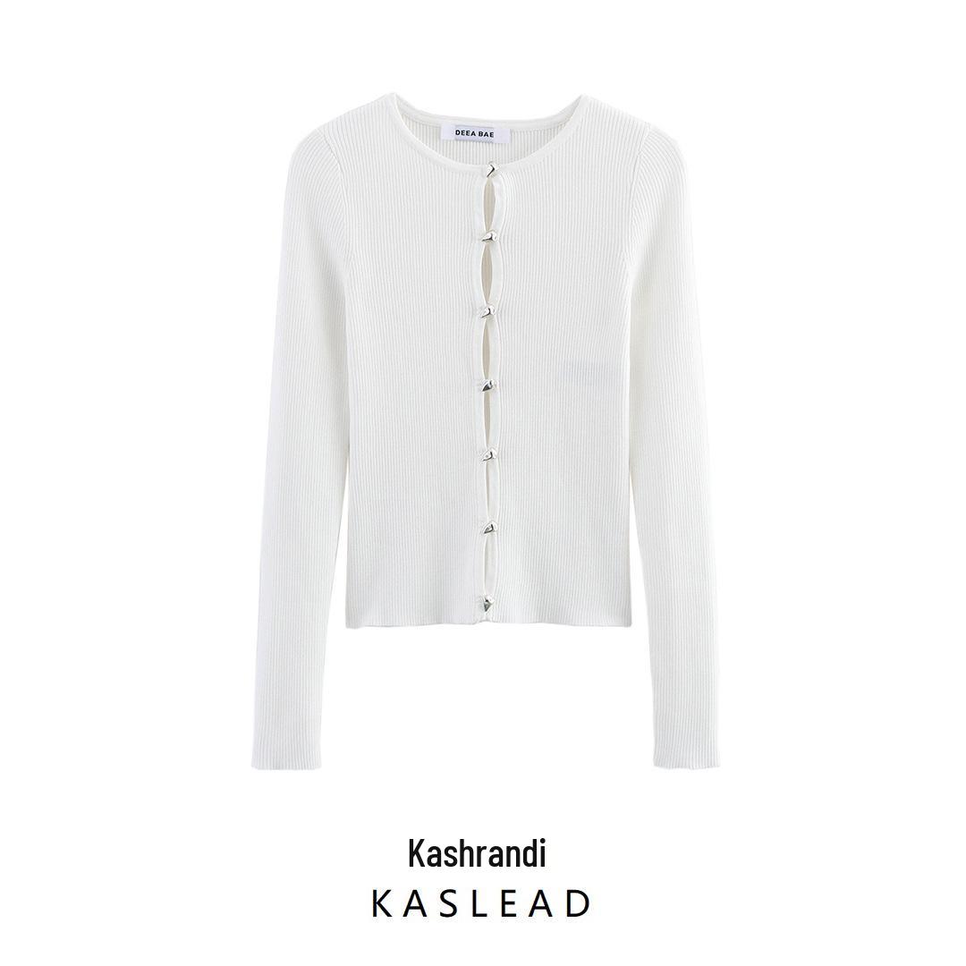 

2025 Spring Women s European & American Style Casual Ribbed Knit Cardigan L белый