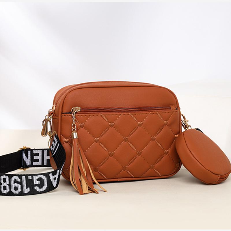 Women's Fashion Bags Embroidery PU Leather Women Square Handbags Brand Designer Zipper Female Cross Body Bags