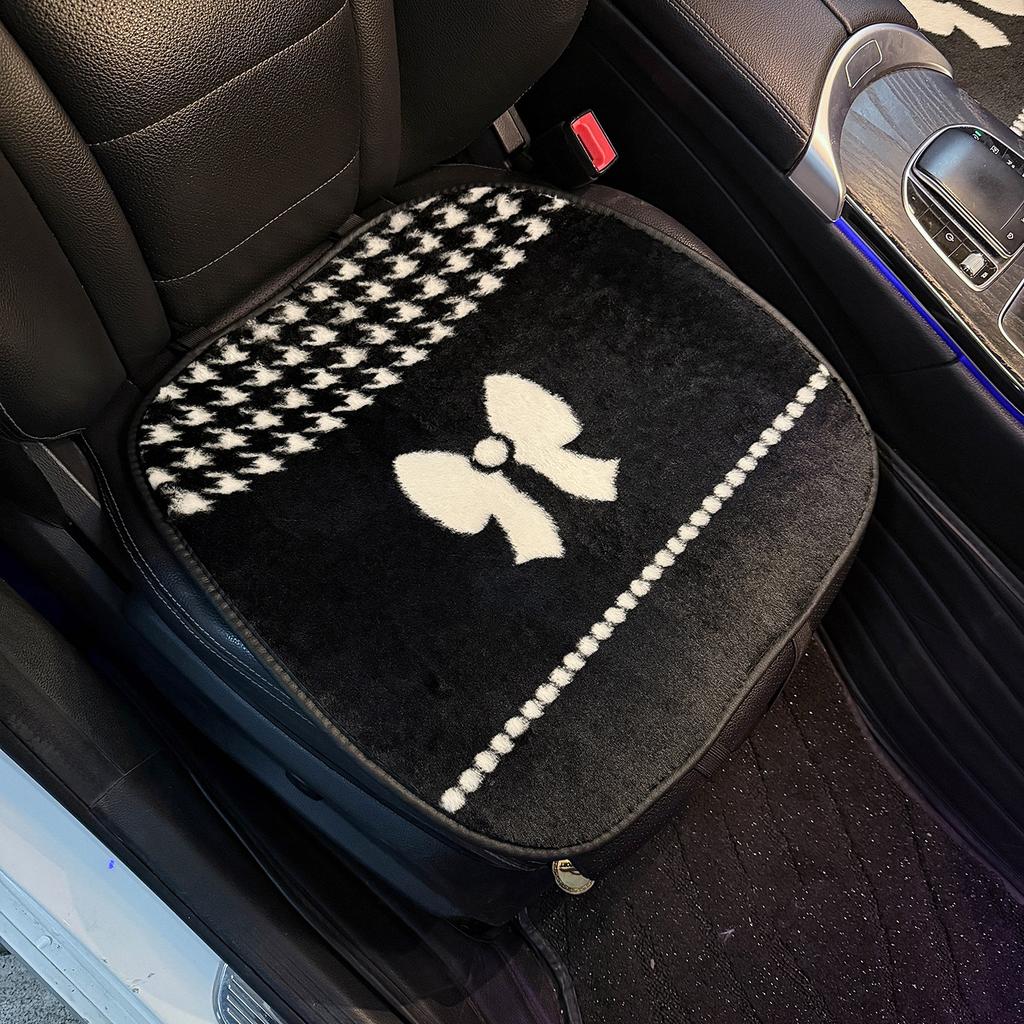 Car Seat Cushion Winter Warm Thick Plush Bow Tie Car Seat Cover Pad Universal Seat Supports Lumbar Support Pillow Car Headrest