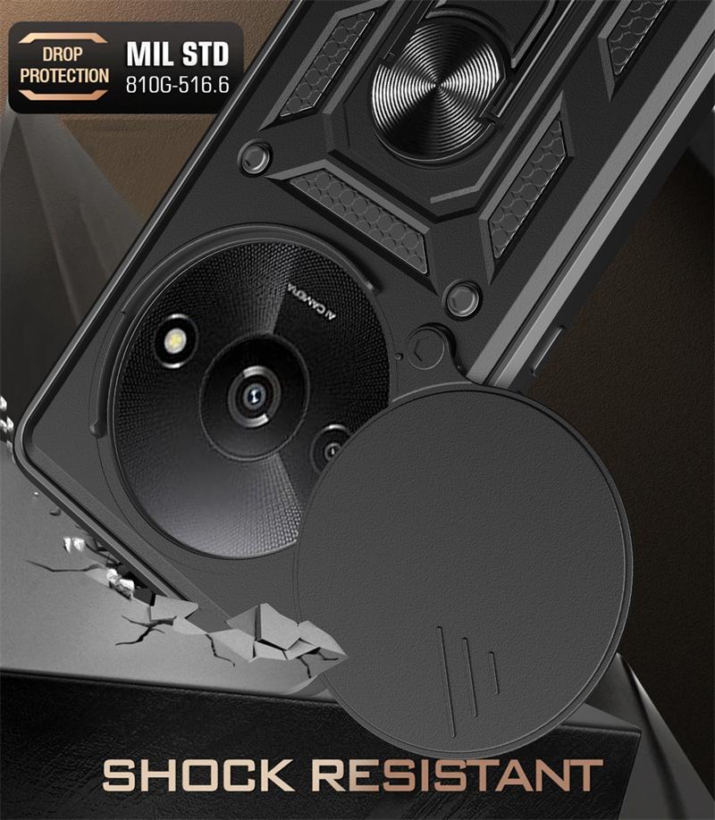 Pro Redmi A3 2024 Pouzdro Magnetický Kroužkový Držák Pancéřové Pouzdro na Telefon pro Xiaomi Redmi A3 4G RedmiA3 A 3 Posuvný Kryt na Ochranu Fotoaparátu Zadní Kryt