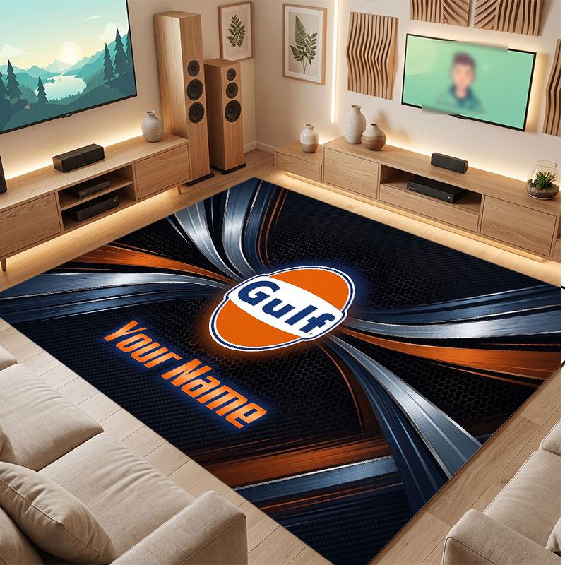 Gulf Personalized Crystal Velvet Carpet, Customized Name Text Soft Anti‑Slip Rug for Living Room Bedroom