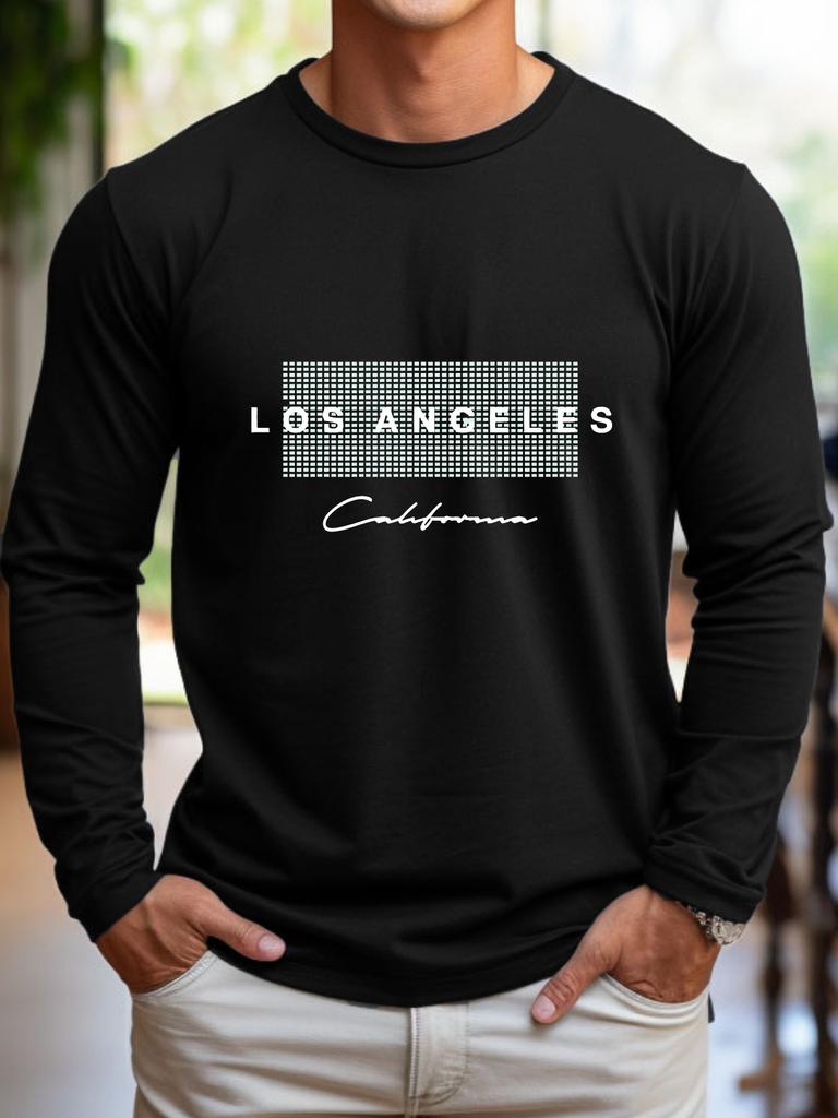Pánské 100% bavlněné letní volného střihu velké s grafickým potiskem Los Angeles, slim fit, ležérní sportovní tričko s krátkým rukávem a kulatým výstřihem