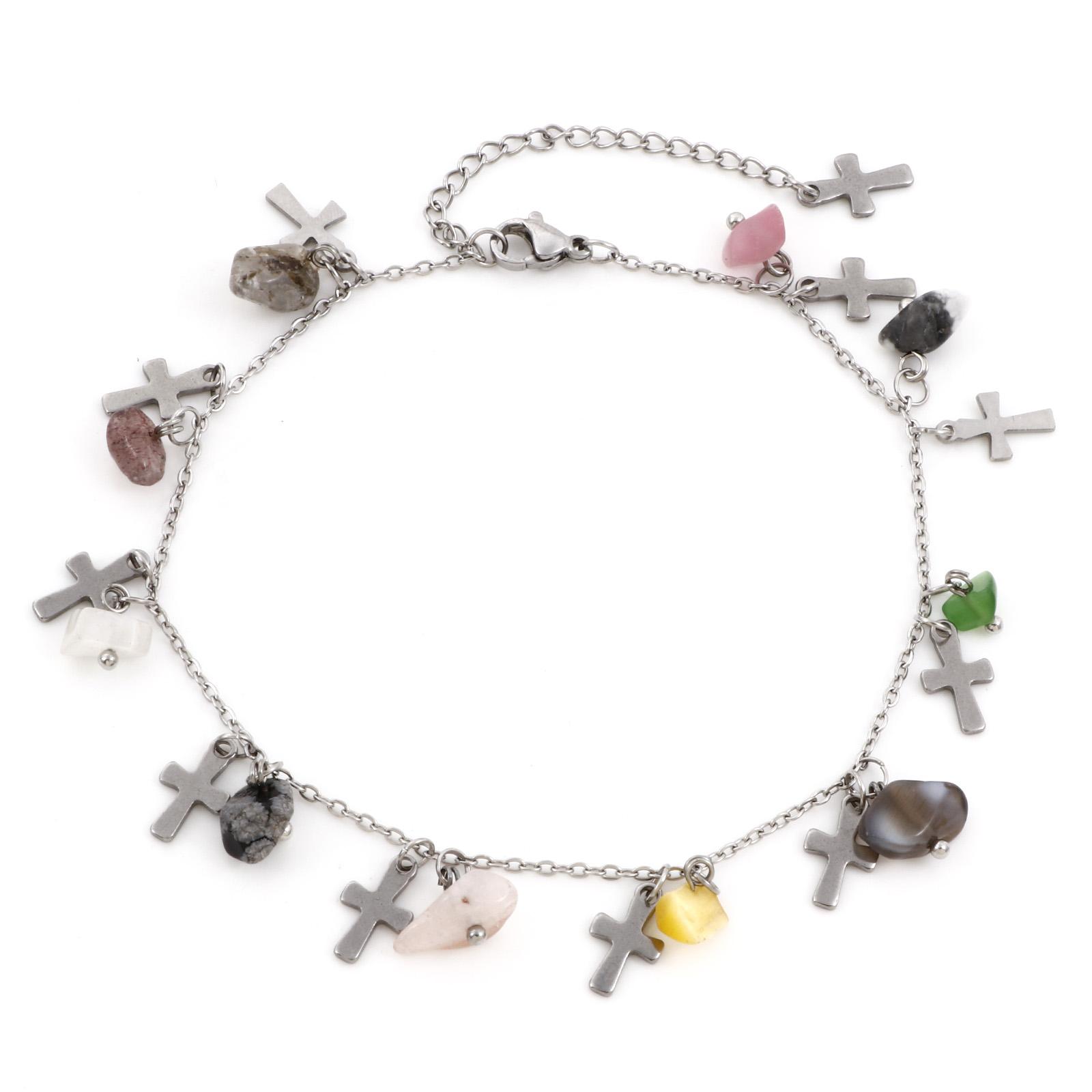 

201 Stainless Steel Link Cable Chain Anklet Silver Color For Women Summer Beach Barefoot Jewelry 22.5cm(8 7/8 ) long, 1 Piece
