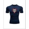 Men'S Grey Red-Edged Wolf Head Print Compression T-Shirt, Quick Dry Short Sleeve Gym Workout Tee, Muscle Fit Athletic Training Top for Men