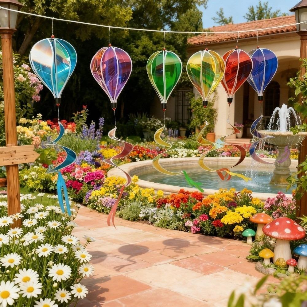 1PC Wind Turning Random Color Hot Air Balloon Rotating Colorful Wind Spinners Rainbow Plastic Material Wind Strips Picnicking
