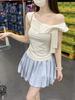 Korean Style Women's Ruffle Off-Shoulder Bow Cotton Top