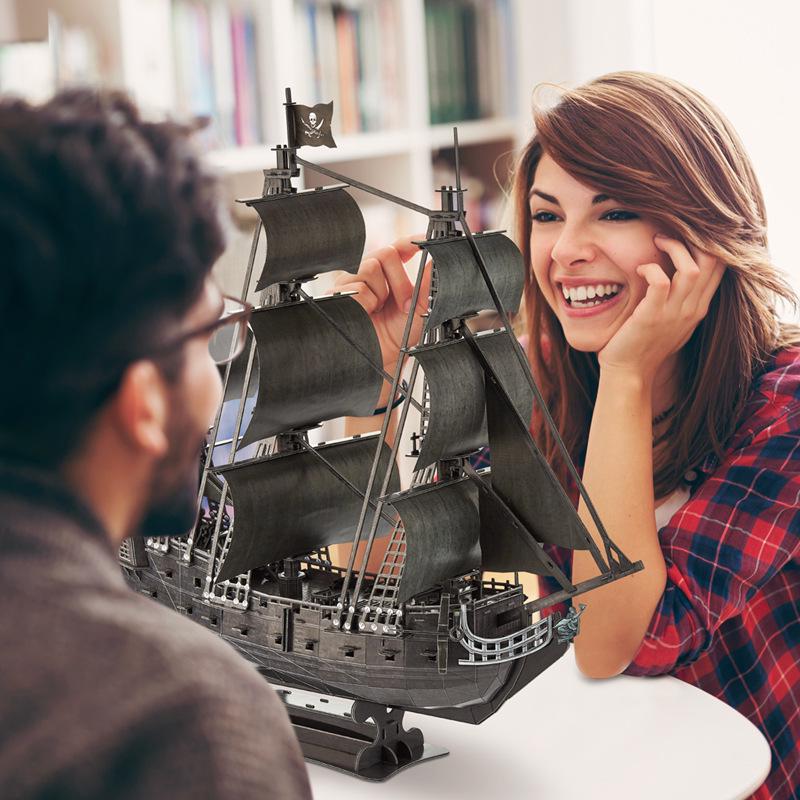 Lewo 3D Puzzle LED Black Pearl Pirate Ship - High Difficulty Stress Relief for Adults
