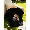 European sizes Girls' Cool and Stylish Crew Neck T-Shirt with Horse Print | Knit Fabric, Slight Stretch, Regular Fit, Perfect for Spring/Summer