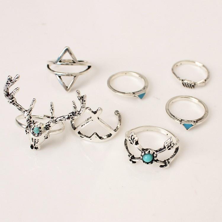 Vintage Gold And Silver Boho Gypsy Deer Head Triangle Turquoise Alloy Rings For Men And Women