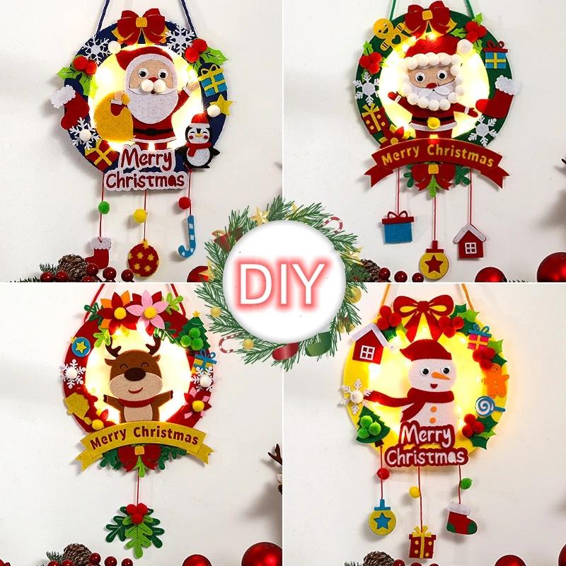 1-10PCS Christmas Light Up Wreath Handmade Diy Hanging Wind Chime Felt Handmade Pendant Christmas Crafts Christmas Decoration