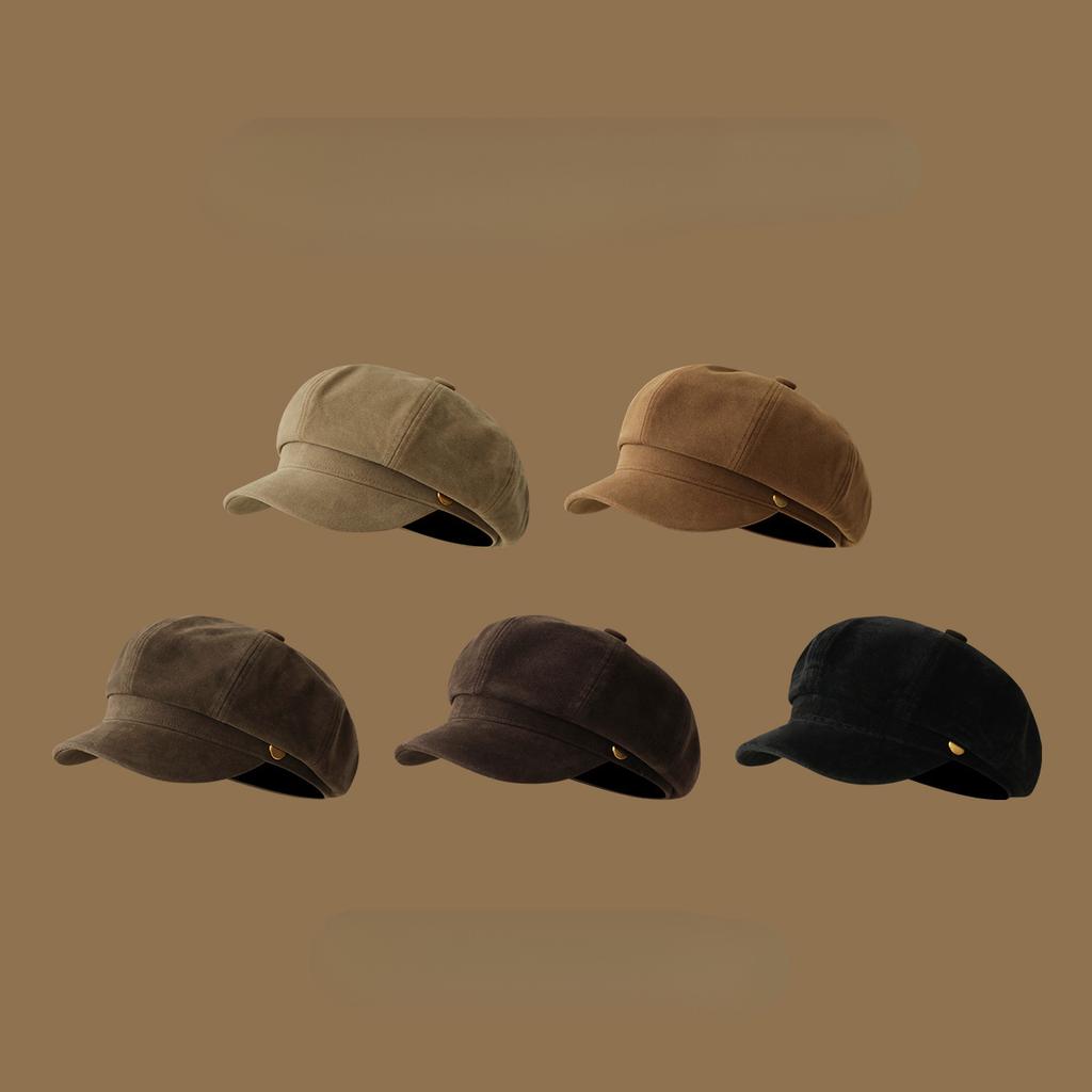 Fashion British style octagonal hat women's autumn and winter retro suede newsboy hat literary and versatile painter hat shows small face