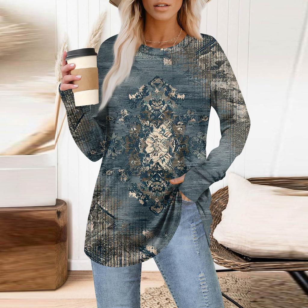 Dámská nadměrná mikina s grafickým svetrem, dlouhým rukávem, spuštěnými rameny, kulatým výstřihem, topy, vintage oblečení