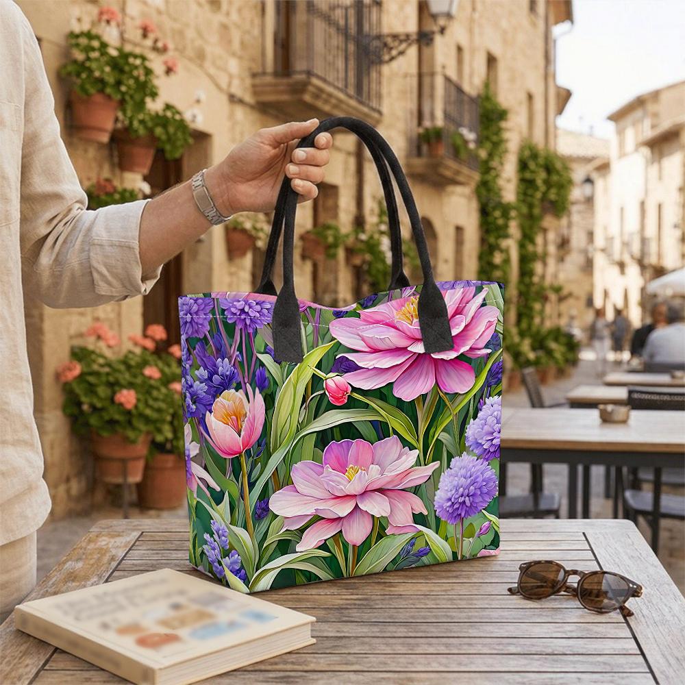 Floral Printed Women Tote Bag Fashion Large Capacity Canvas Shoulder Bag for Daily Shopping