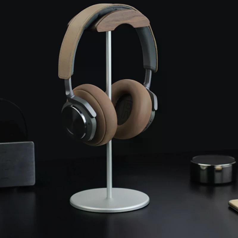 Black Walnut Wood & Aluminum Alloy Headphone Stand Gaming Headset Holder With Solid Metal Base For Table Desk Display