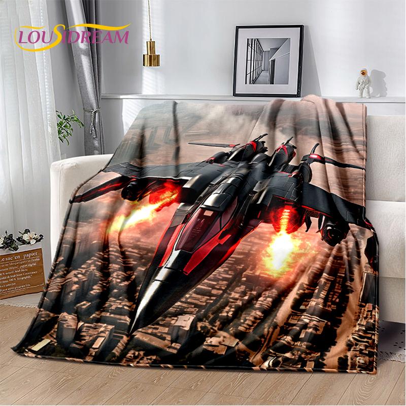 3D Space Spitfire Aircraft  Air Force Jet Fighter Cartoon Blanket,Soft Throw Blanket for Home Bedroom Bed Sofa Cover Child Gift