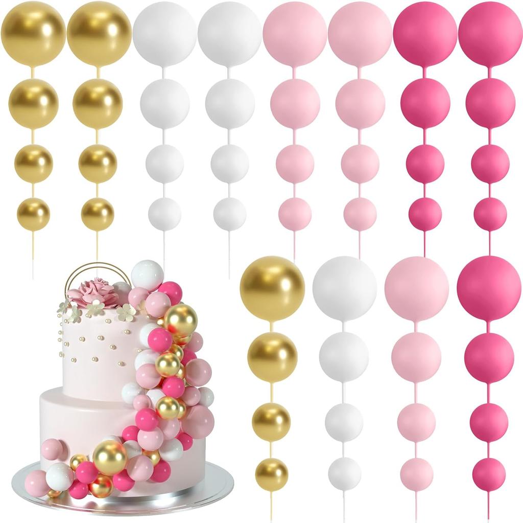 48Pcs Balls Cake Topper Decorations Cupcake Toppers Foam Balls Cake Decorations for Birthday Party Wedding Anniversary Decor