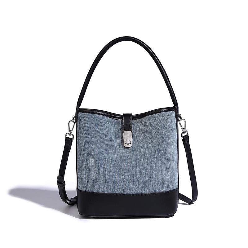 2024 Summer New Vintage Bucket Bag for Women, High-End Fashion Color-Block Handbag, Commuter Shoulder Crossbody Bag