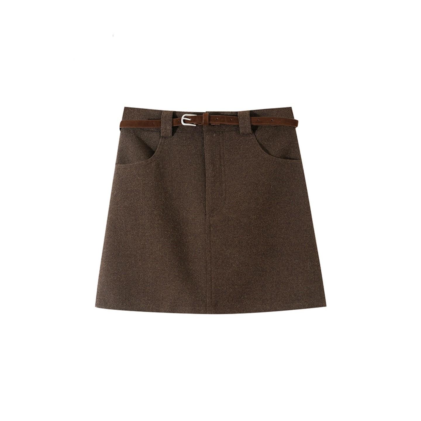 

Plus Size Coffee Woolen Pencil Skirt for Women - High Waist, Slimming, A-line, Short Skirt for Spring & Autumn XL