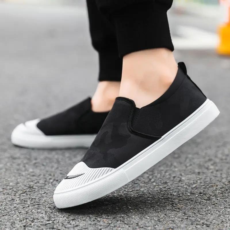 Fashion Canvas Sneakers Summer Korean Style Round Toe Slip-on Men's Casual Shoes Low Price Breathable Trends 2025 Non-leather Male Shoe