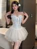 Ballet Swan Chest Wrapping Waistband Vest Back Lace Up Lower Back Female Sexy Slim Fit Embroidery Lace Fluffy Dress Fashion 7Esk