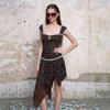 2026 European and American summer new niche slim-fitting waist and thin square neck lace lotus leaf polka dot dress women