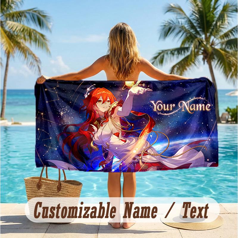 Custom Text Beach Towel, Soft Absorbent Swimming Multi-use TowelHonkai Star Rail