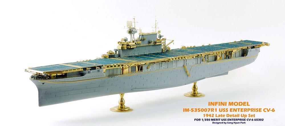 Infinimodel scale detail set for the US Navy aircraft carrier Enterprise featuring etching and brass lathe parts for ME plastic models 1/350 (1942),