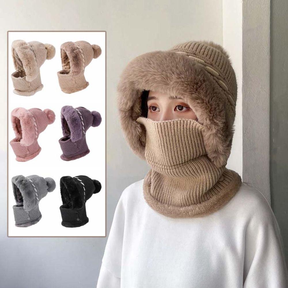 Plush 2in1 Scarf Hat Thicken Warm Balaclavas Hat Simple Winter Cap Mask Set Riding