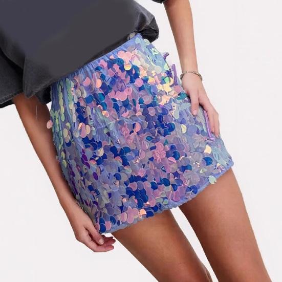 Dámská mini sukně s vysokým pasem, design se šněrováním na boku, krátká sukně, lesklé flitry, sukně obepínající boky, sexy párty sukně