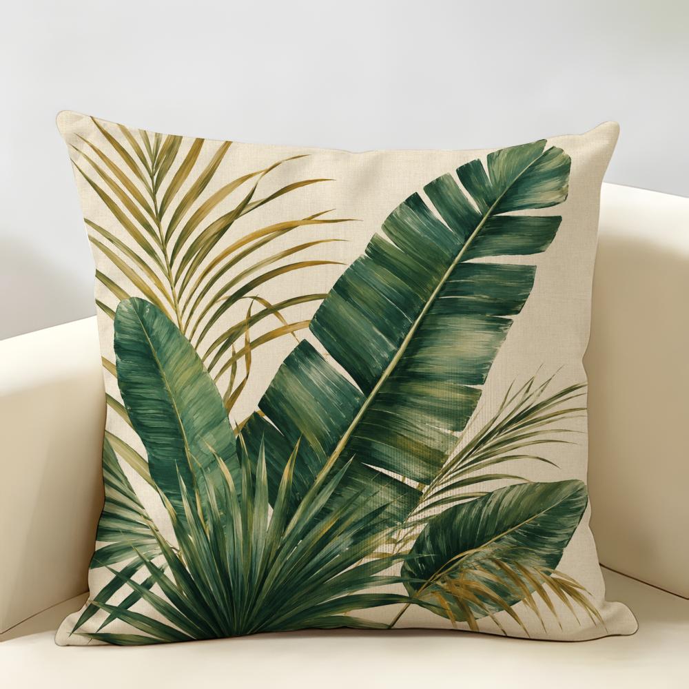 Watercolor Neutral Botanical Leaves Cushion Cover Natural Linen Throw Pillow Cover Wrinkle-Resistant Soft Machine Washable