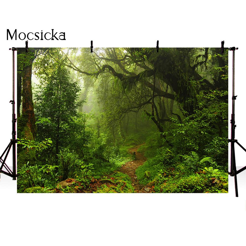 Photography backdrop forest jungle background for photo studio party decoration supplies dessert table banner green Palm tree
