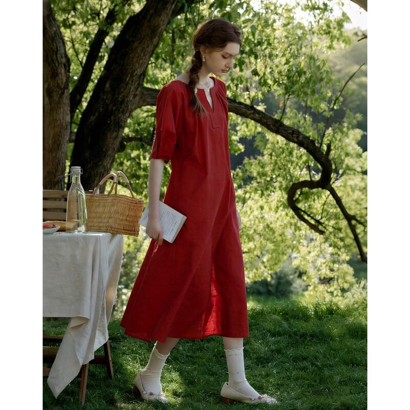 Demana Summer Linen Blend Round Neck Dress