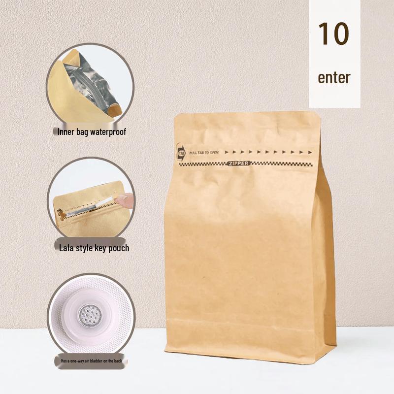 Kraft Paper Coffee Packaging Bags with Air Valve