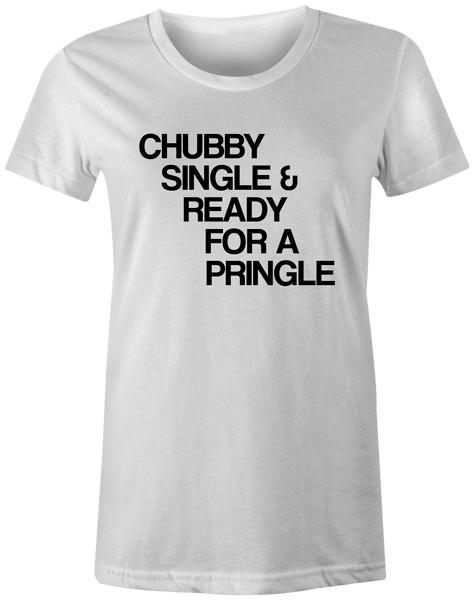 

Chubby and Single Funny Joke Quote Womens T-Shirt Tee Top M