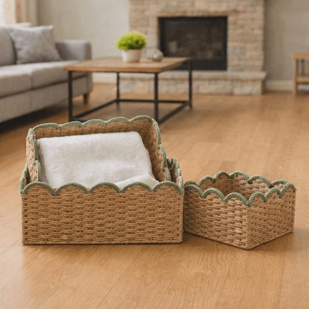 Rectangular Imitation Rattan Storage Basket Large Capacity Cosmetic Storage Box  for Living Room